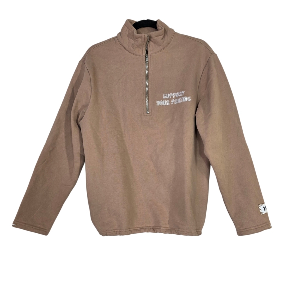 Krost french terry cotton Men's Brown Half-Zip Sweater